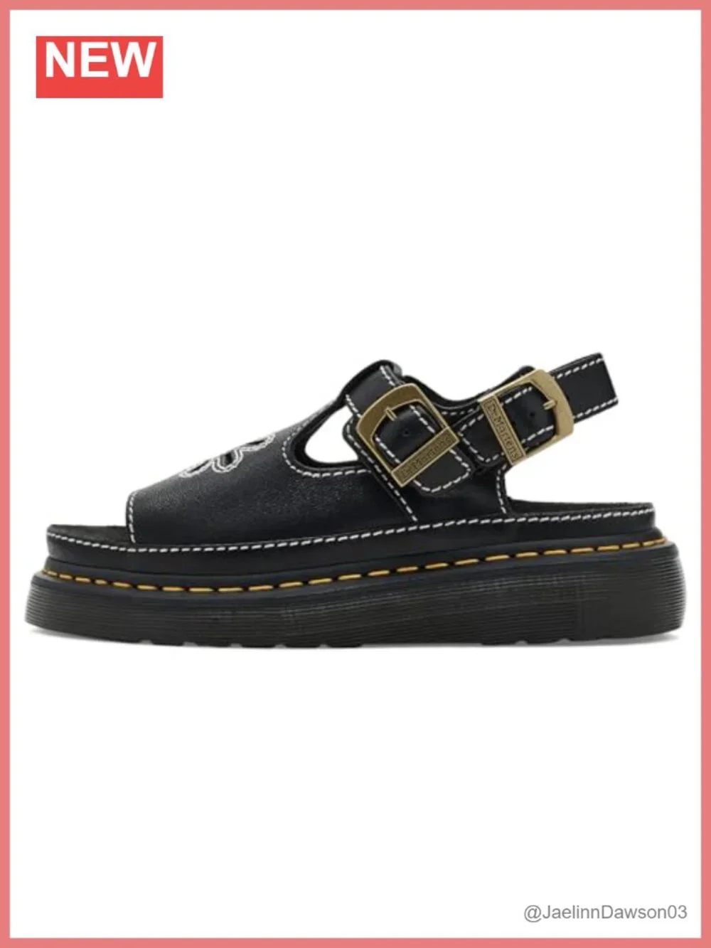 Dr. Martens Slip-On Heeled Sandals Suede Cut-Out Flower Adjustable Buckle